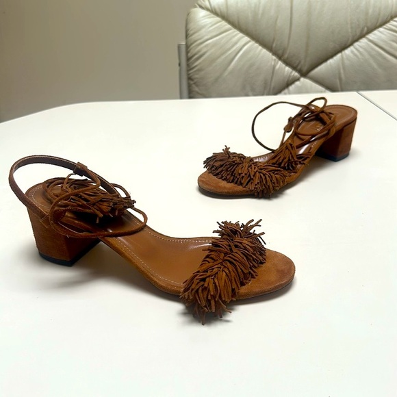 🔥 AQUAZZURA Brown Suede Wild Thing Ankle-Wrap Sandals Size 36.5 / 6.5 - Picture 10 of 16